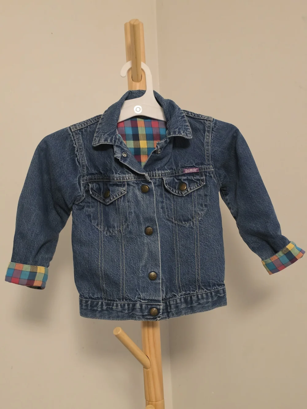 Osh Kosh B'Gosh Vintage Girls Blue Denim Jacket with Plaid Lining